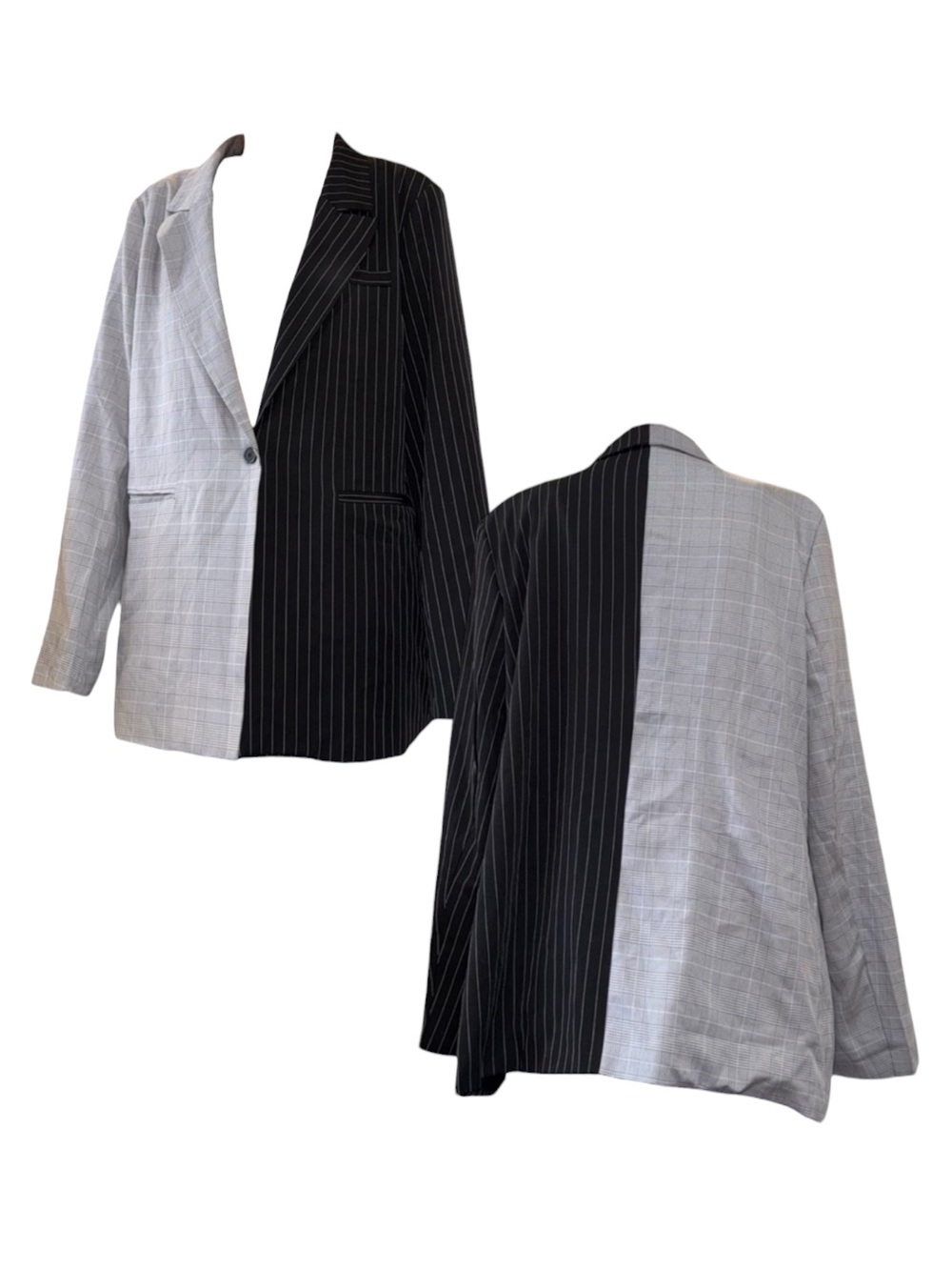 Two-Tone Black & Light Gray Pinstripe Blazer
